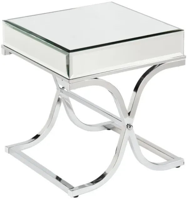 Hivvago 22 Inch Silver And Clear Mirrored Glass Square End Table
