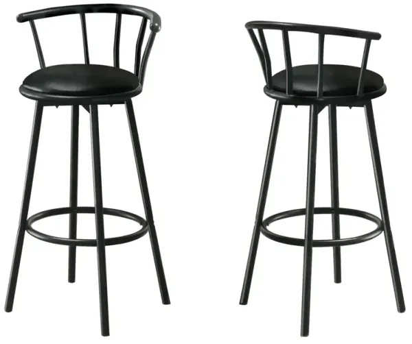 Monarch Specialties I 2398 Bar Stool, Set Of 2, Swivel, Bar Height, Metal, Pu Leather Look, Black, Contemporary, Modern
