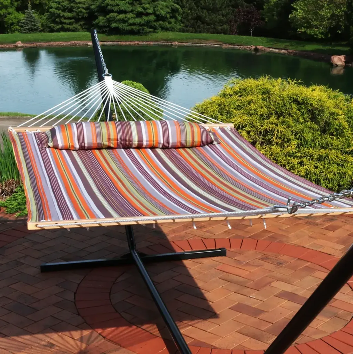 Sunnydaze Large Quilted Hammock with Spreader Bars and Pillow