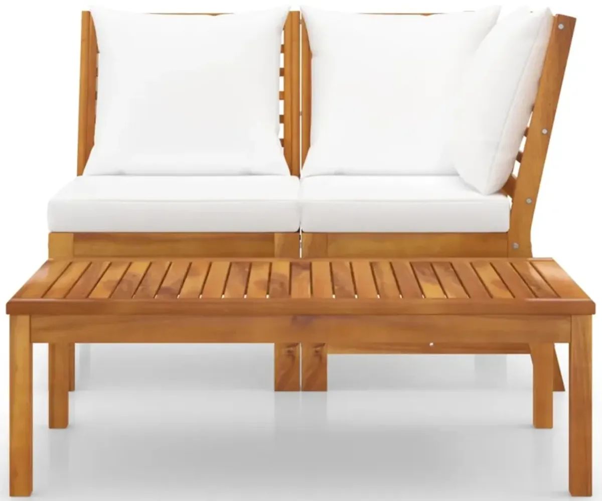 vidaXL 3 Piece Garden Lounge Set with Cream Cushion Solid Acacia Wood