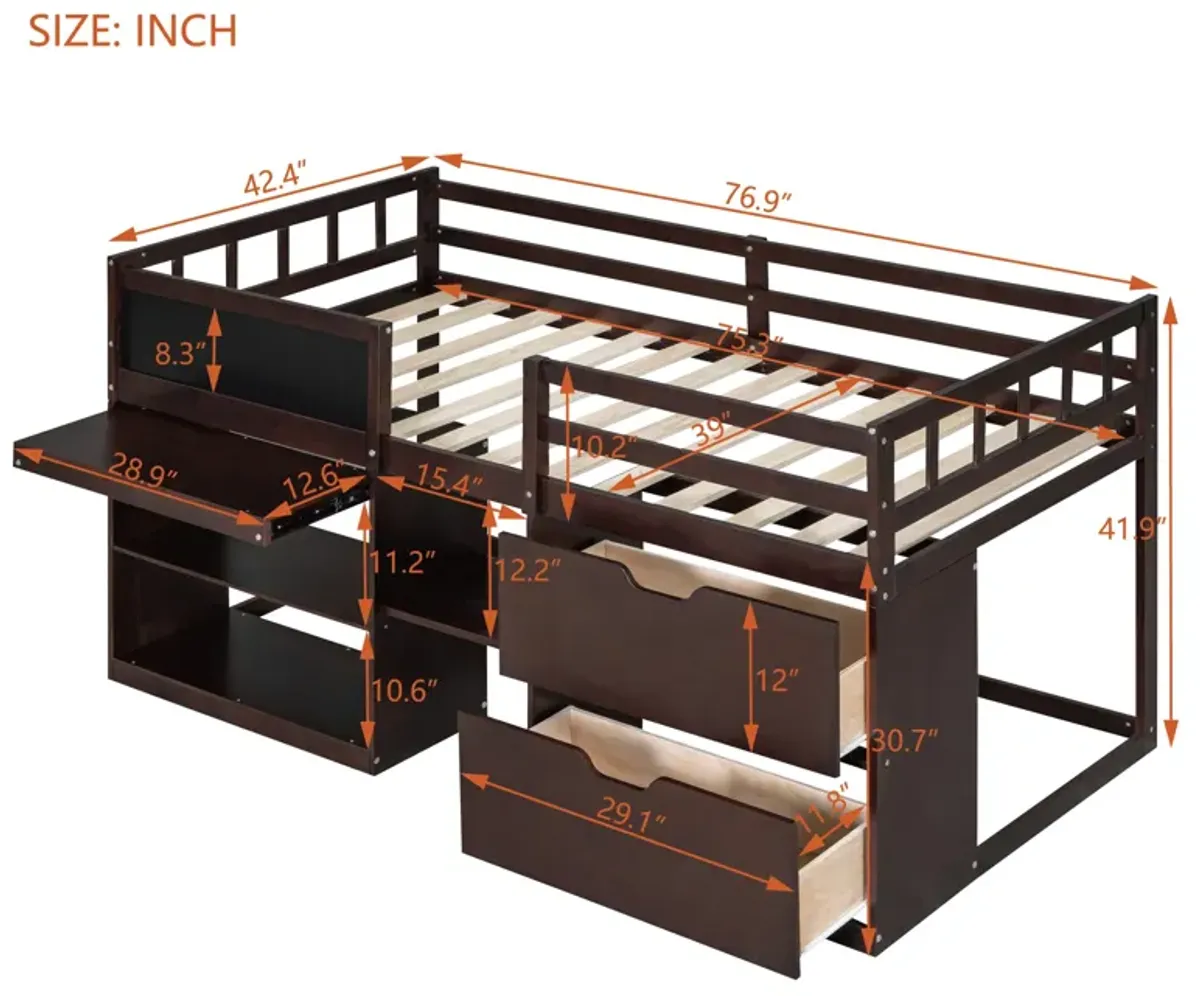 Merax Low Loft Bed with Rolling Desk and Drawers