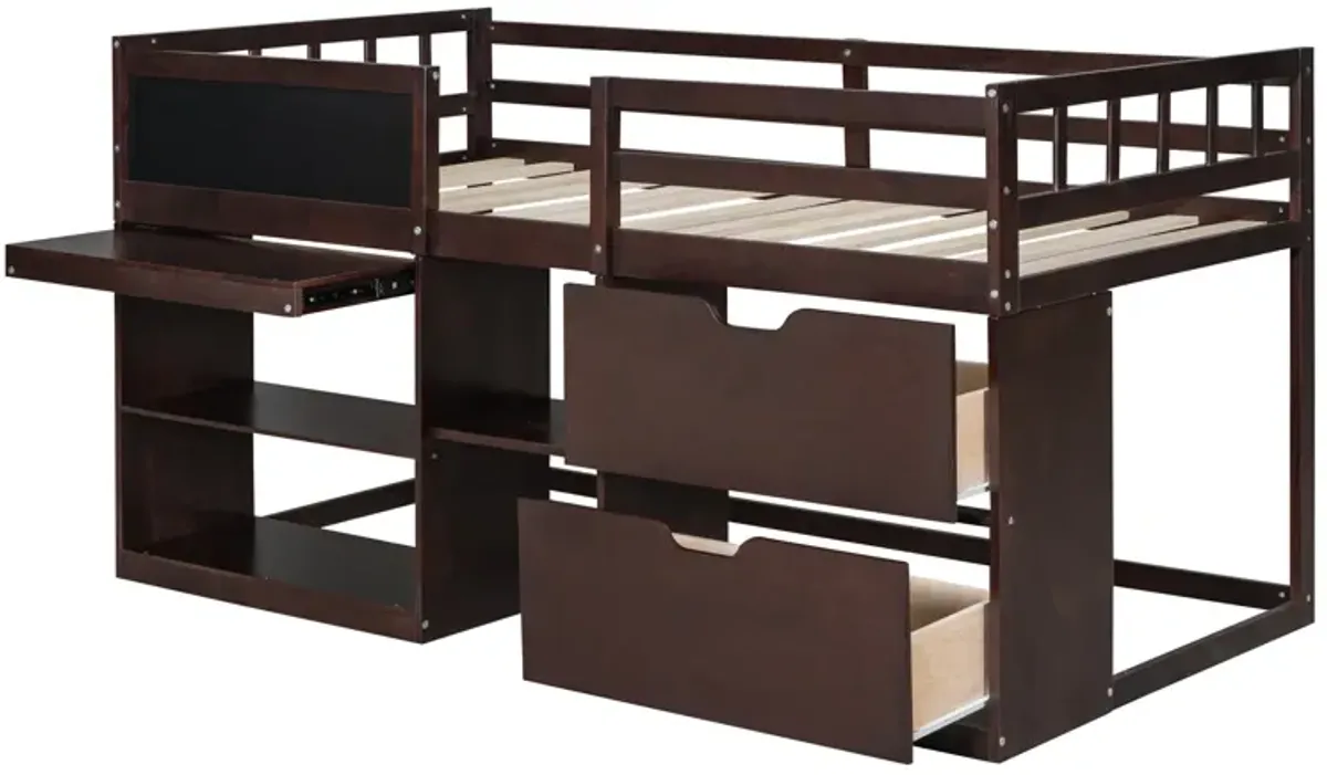 Merax Low Loft Bed with Rolling Desk and Drawers