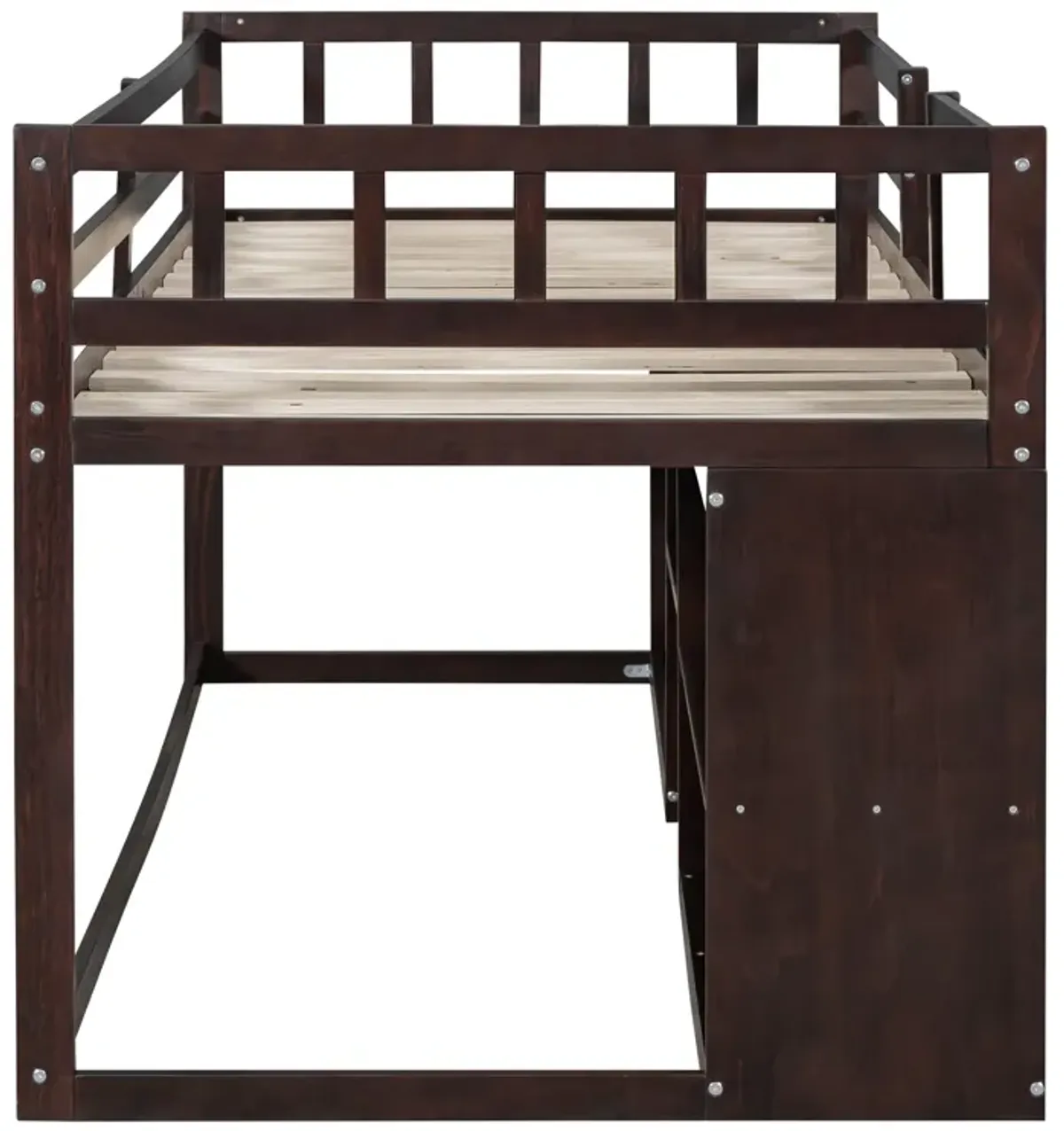 Merax Low Loft Bed with Rolling Desk and Drawers