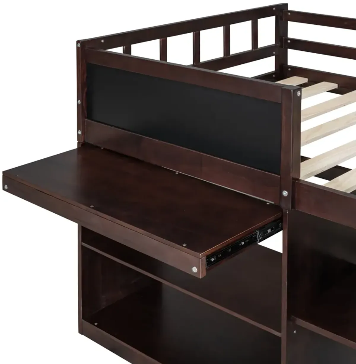 Merax Low Loft Bed with Rolling Desk and Drawers