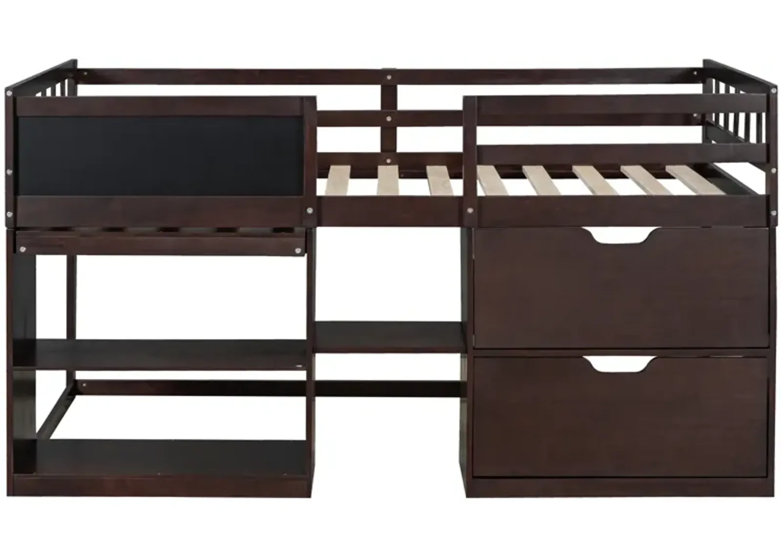 Merax Low Loft Bed with Rolling Desk and Drawers