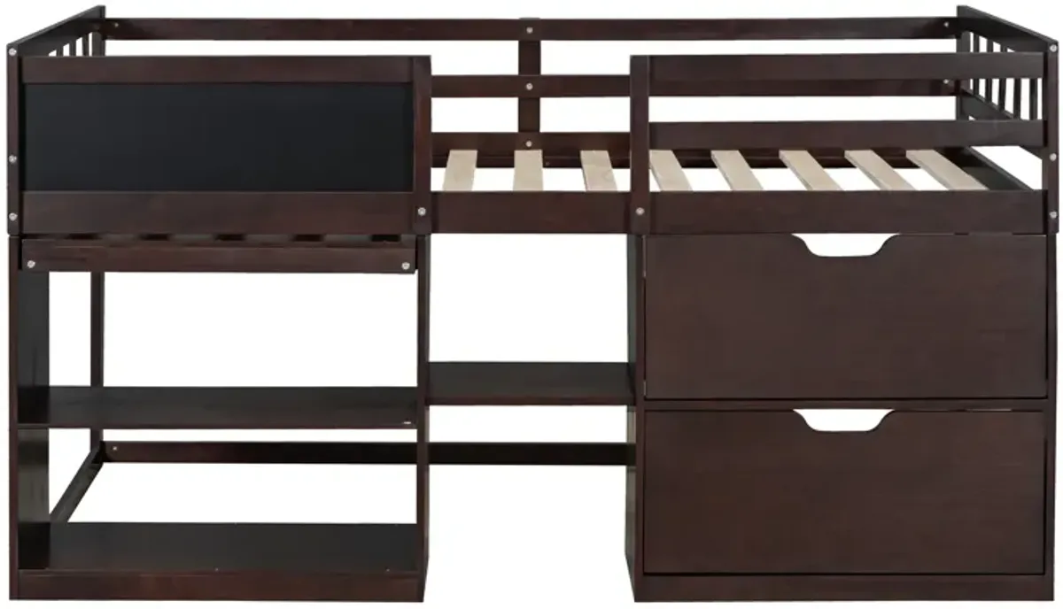 Merax Low Loft Bed with Rolling Desk and Drawers