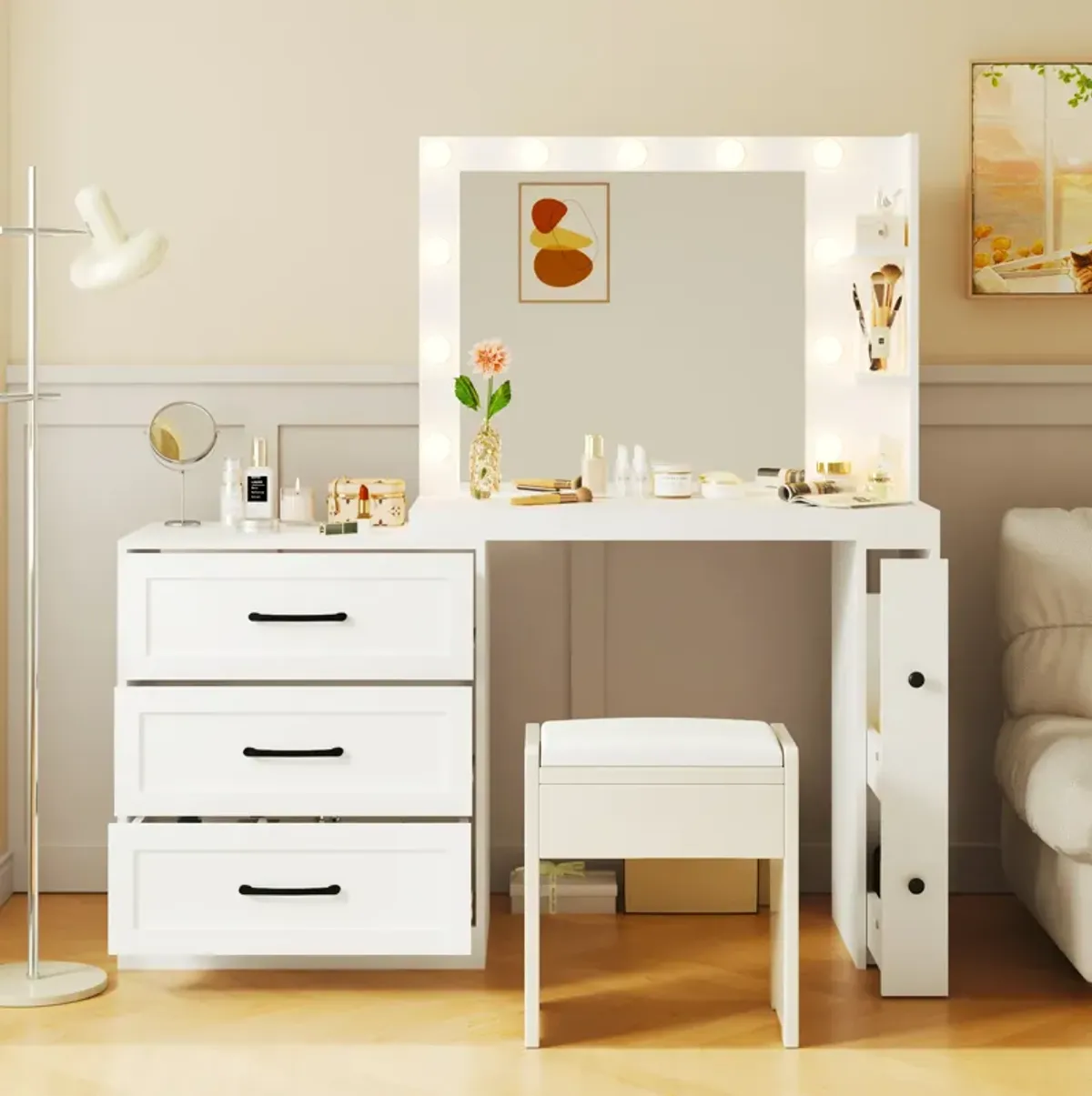 Merax Vanity Desk with Freely Adjustable Side Cabinet