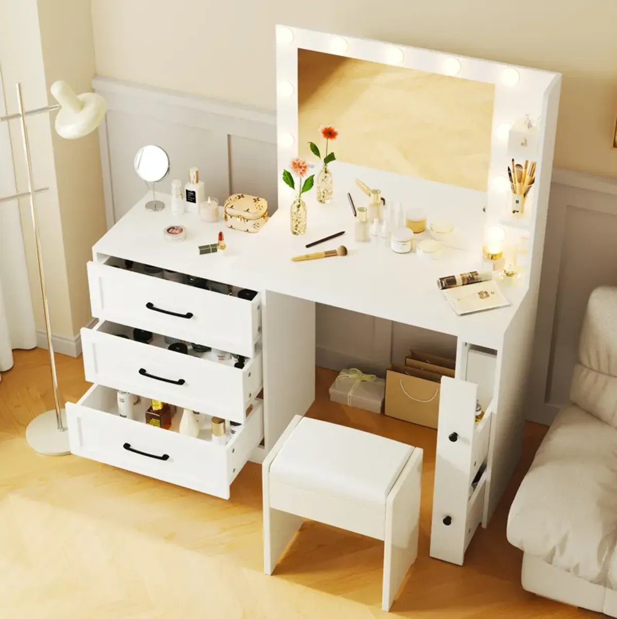 Merax Vanity Desk with Freely Adjustable Side Cabinet