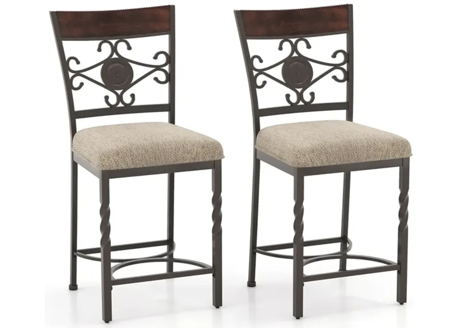 Set of 2 25 inches Bar Stools with Rust-proof Metal Frame and Soft Sponge Seat-Brown