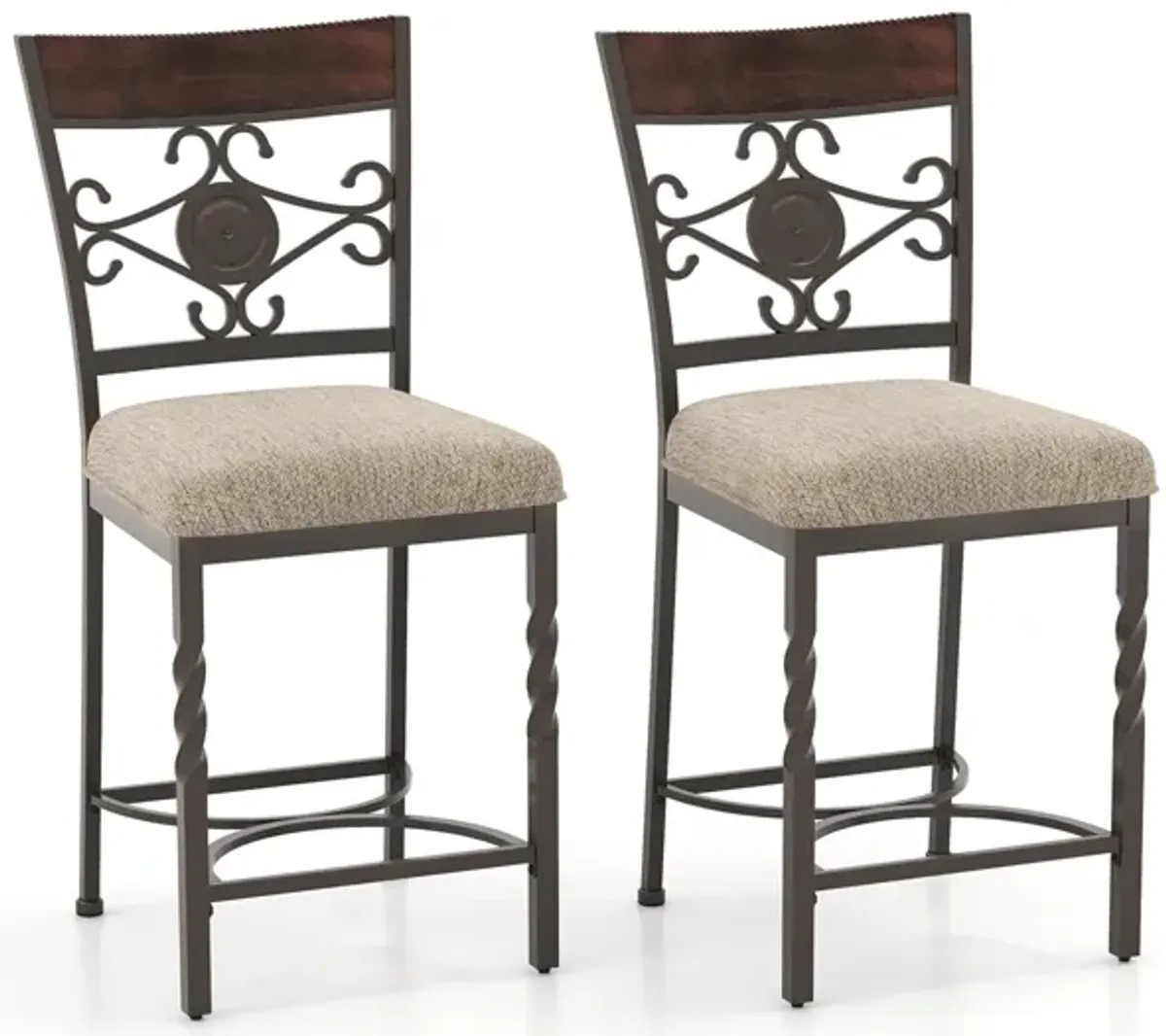 Set of 2 25 inches Bar Stools with Rust-proof Metal Frame and Soft Sponge Seat-Brown