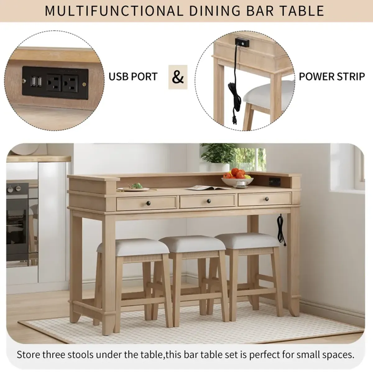 Merax 4-piece Dining Bar Table Set with 3 Stools