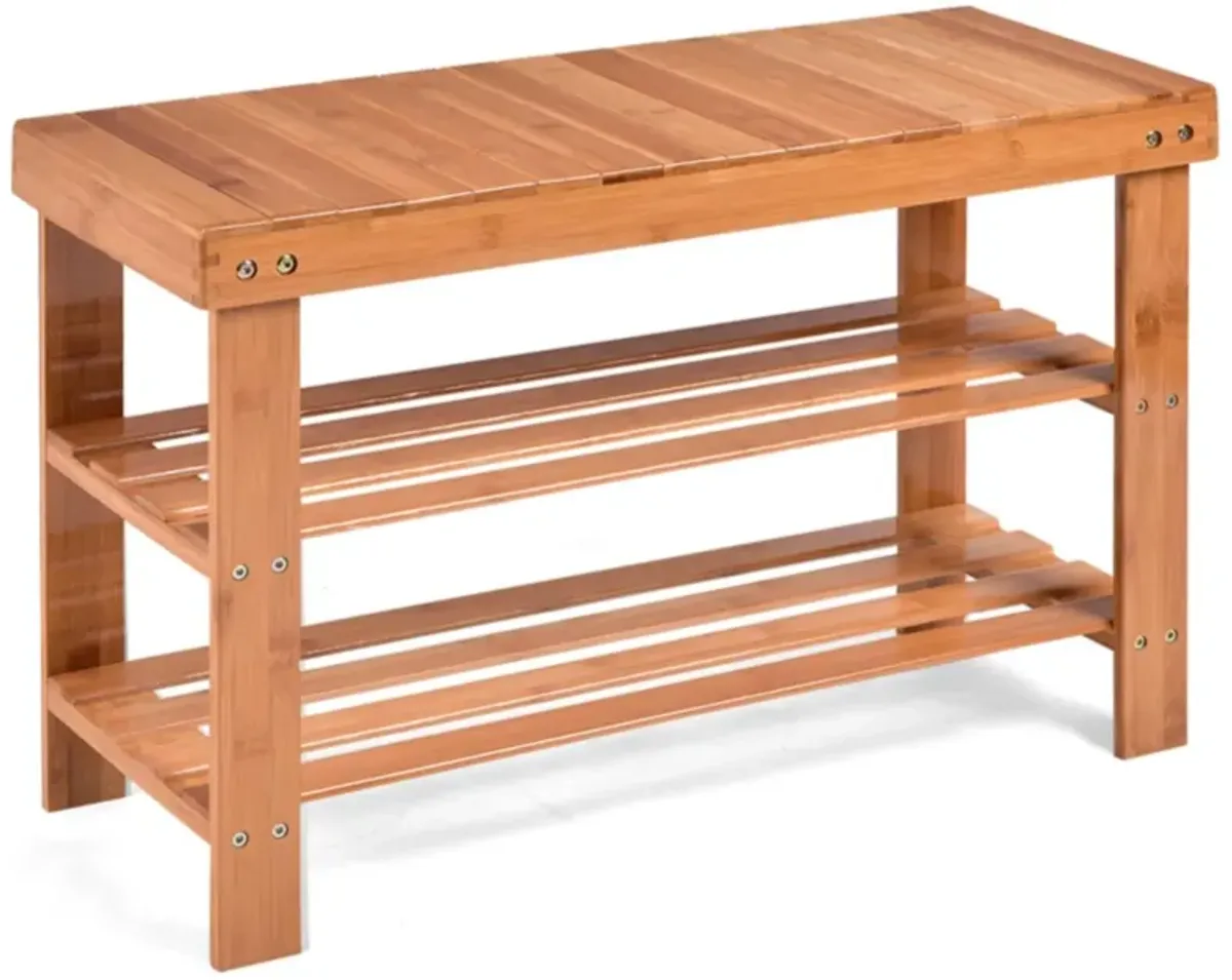 Hivvago 3-Tier Bamboo Shoe Bench Holds up to 6 Pairs for Entry