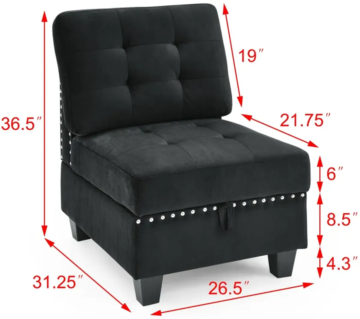 Modular Sectional Single Chair in Black Velvet: Compact and Luxurious Seating Solution