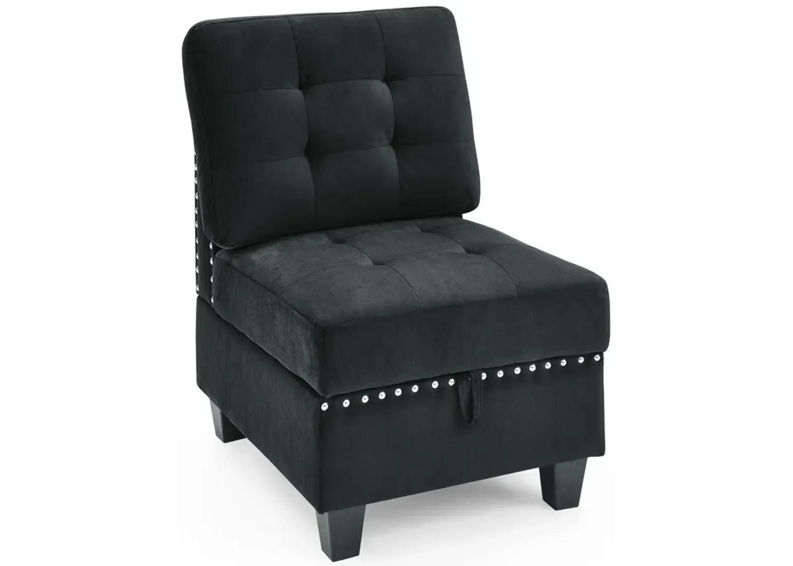 Modular Sectional Single Chair in Black Velvet: Compact and Luxurious Seating Solution