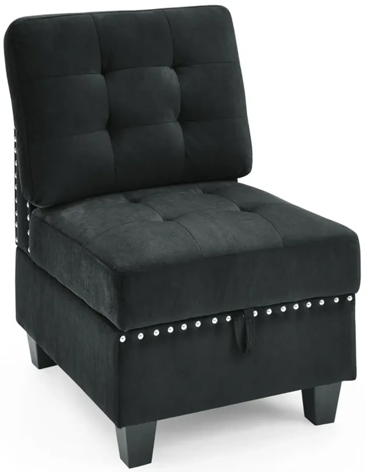 Modular Sectional Single Chair in Black Velvet: Compact and Luxurious Seating Solution