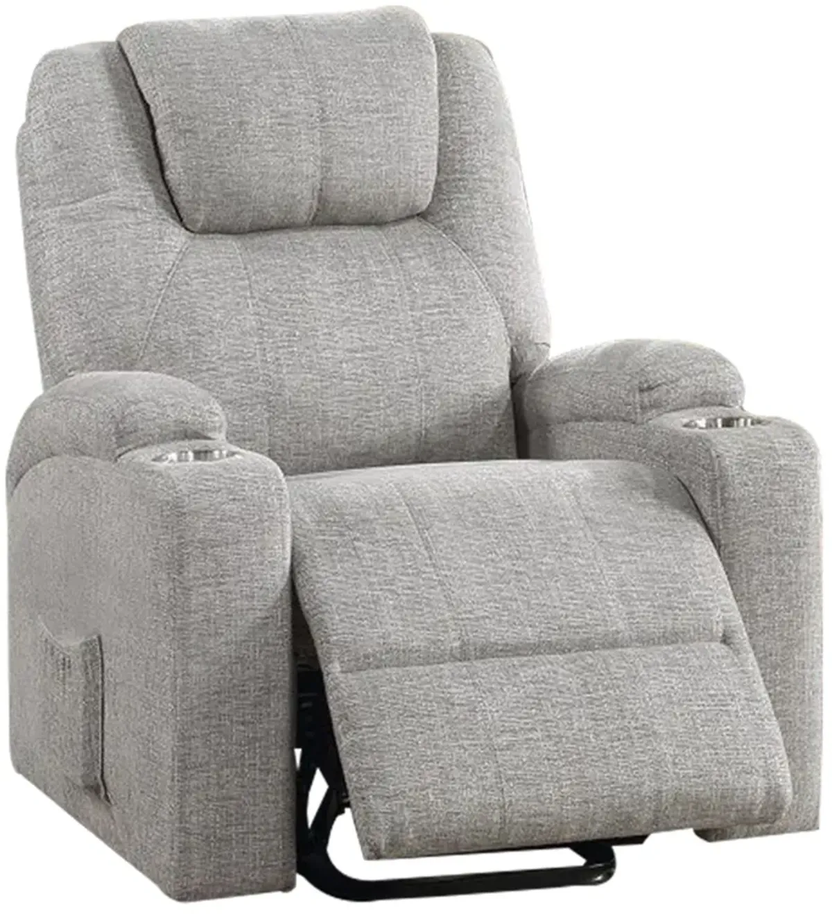 Evans 37 Inch Recliner Chair, Power Lift, Cupholders, Chenille, Light Gray - Benzara