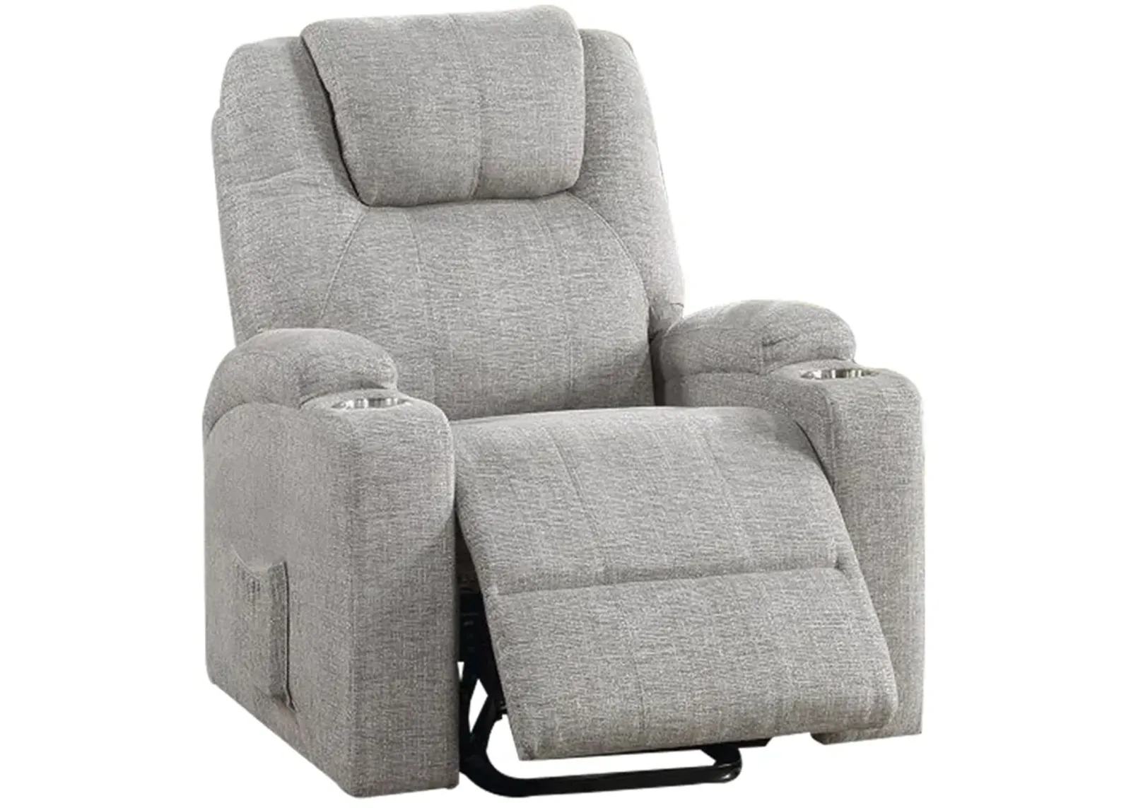 Evans 37 Inch Recliner Chair, Power Lift, Cupholders, Chenille, Light Gray - Benzara