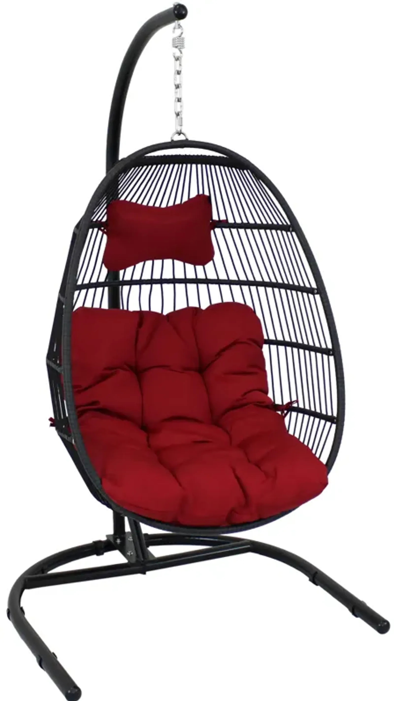 Sunnydaze Resin Wicker Hanging Egg Chair with Steel Stand/Cushions