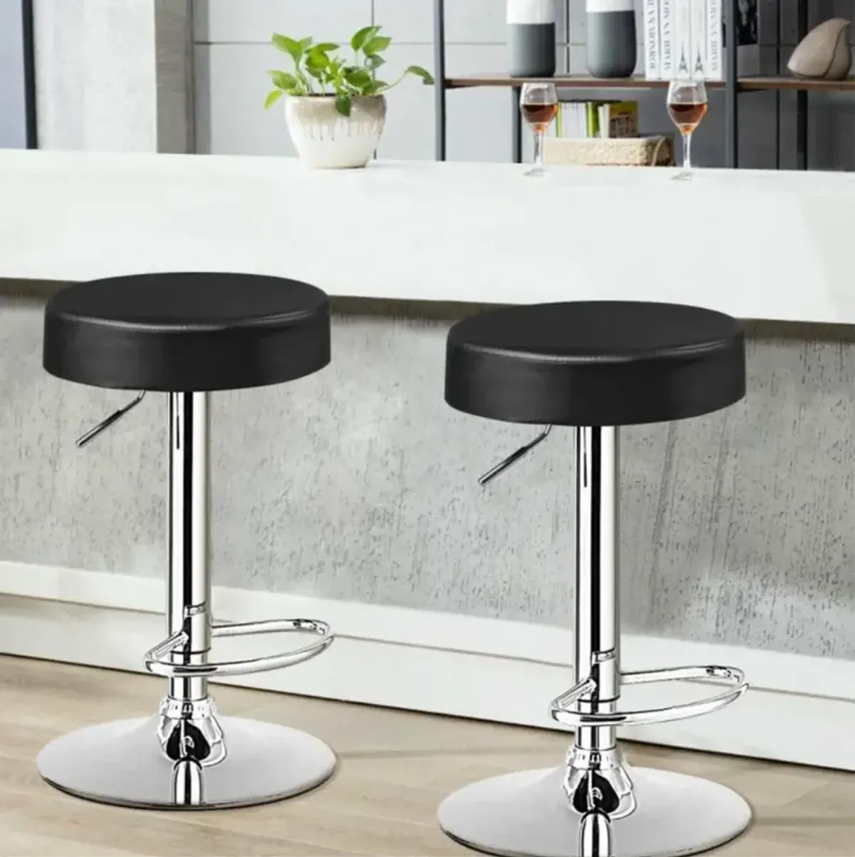 Hivvago Set of 2 Adjustable Swivel Round Bar Stool  Pub Chairs