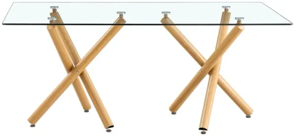 Hivvago 68 Seater Modern Kitchen Dining Table Rectangular Transparent Table Top with Wooden Metal Leg