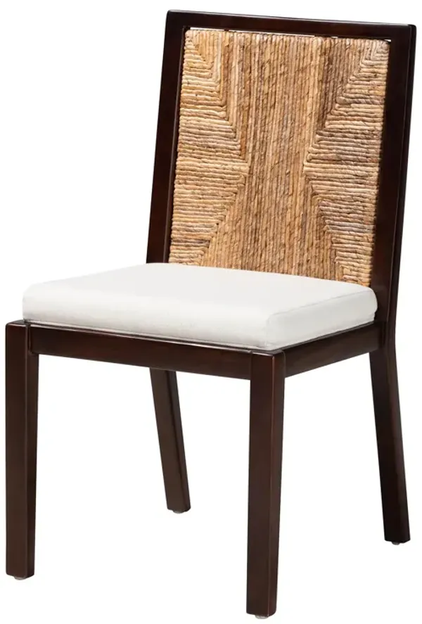 Bali & Pari Joana Modern Dark Brown Mahogany Wood and Natural Seagrass Dining Side Chair
