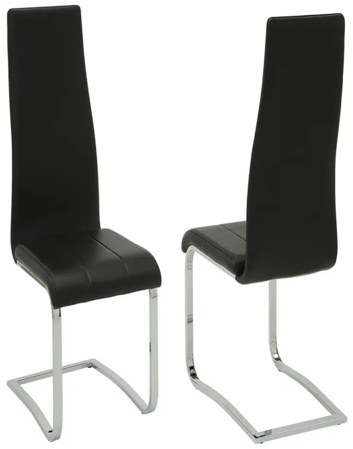 Black Faux Leather Dining Chair with Chrome Legs, Set of 4-Benzara