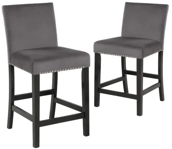 Kate 40 Inch Wooden Counter Height Chair with Velvet Seat, set of 2, Gray