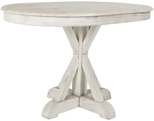 Dal 47 Inch Reclaimed Pine Wood Dining Table, Crossed Pedestal Base, Sunbleached Ivory-Benzara