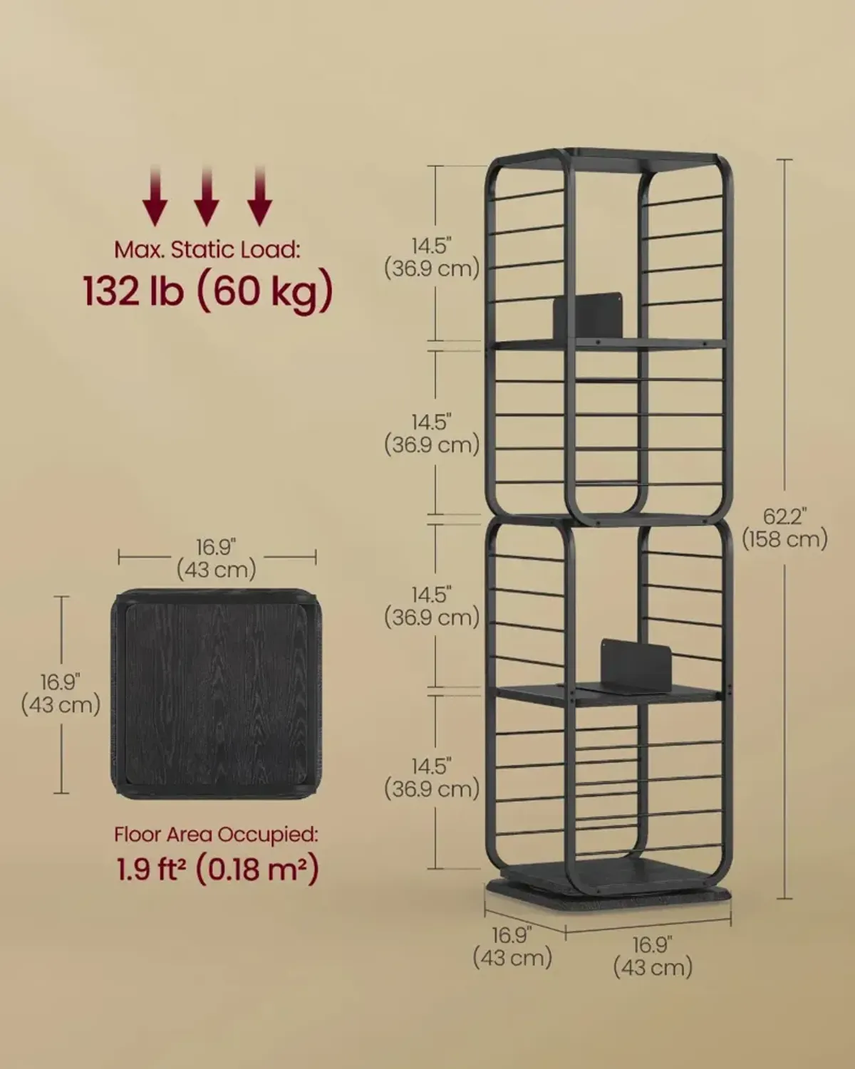 4-Tier Rotating Bookshelf with Bookends for Easy Access and Stylish Organization