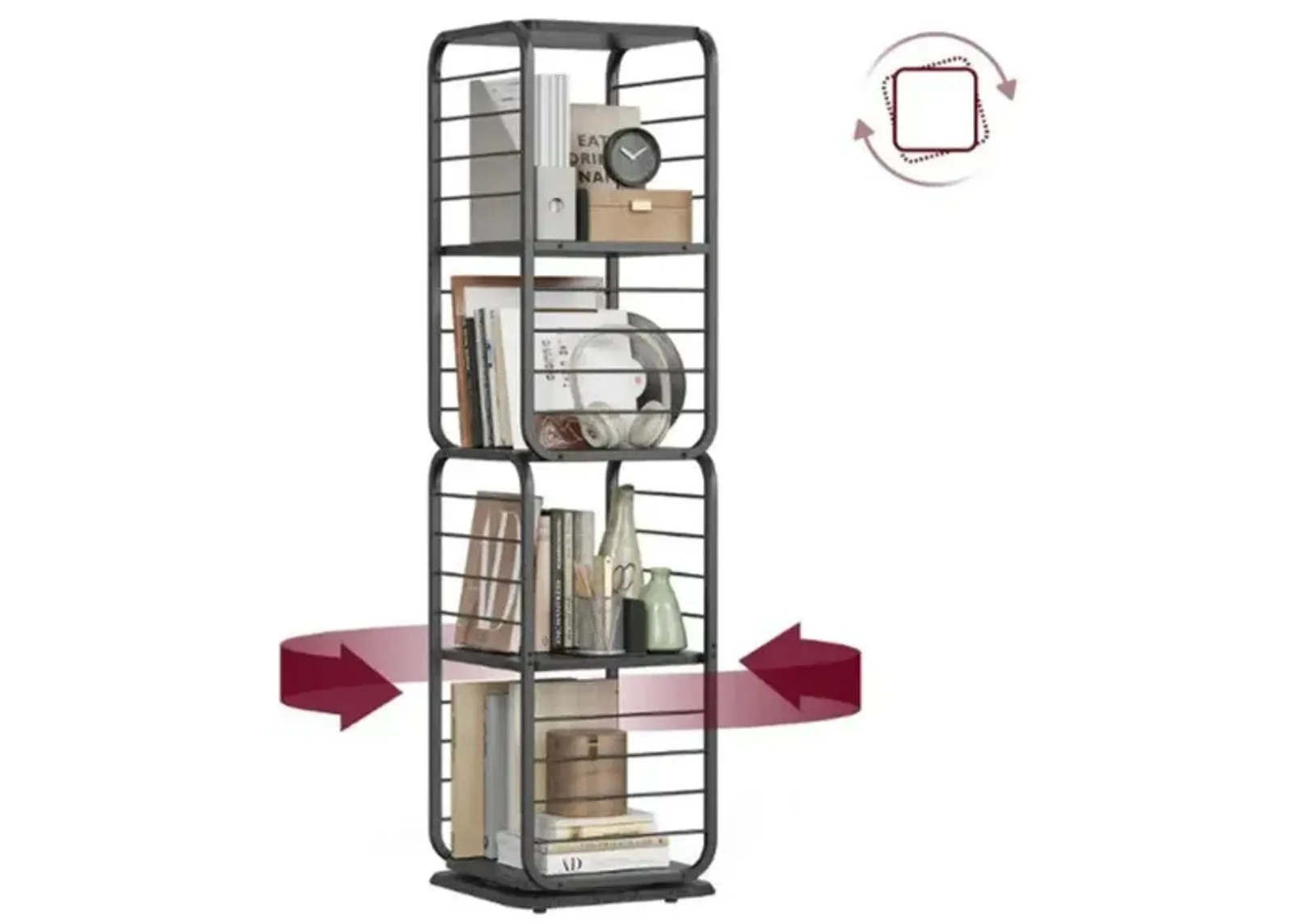 4-Tier Rotating Bookshelf with Bookends for Easy Access and Stylish Organization