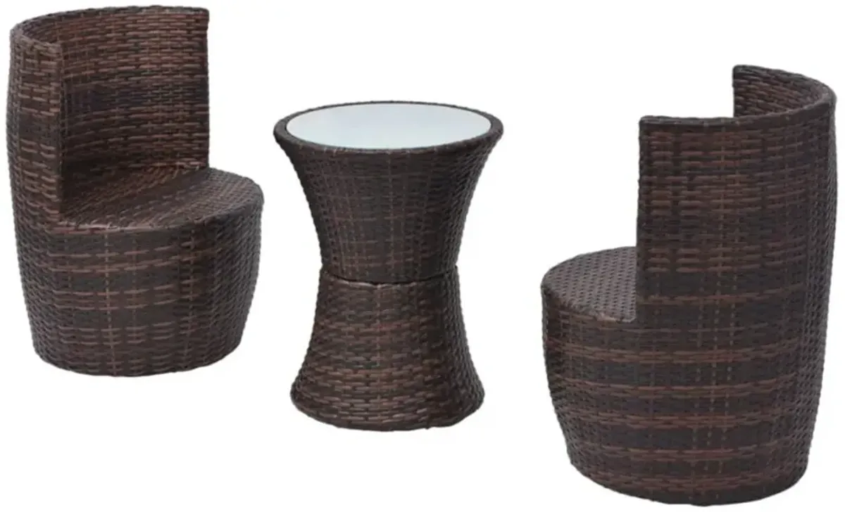 vidaXL 3 Piece Bistro Set with Cushions Poly Rattan Brown