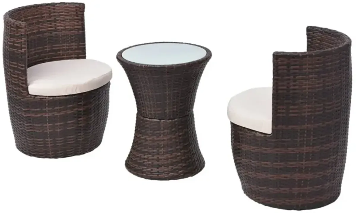 vidaXL 3 Piece Bistro Set with Cushions Poly Rattan Brown