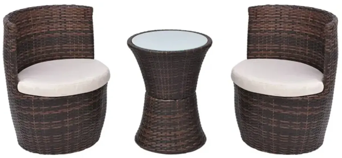 vidaXL 3 Piece Bistro Set with Cushions Poly Rattan Brown