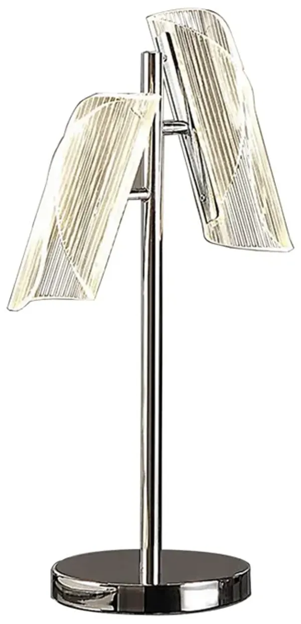 Spark 23 Inch Table Lamp, 2 Cylindrical Shades, Bright Nickel Silver Finish - Benzara