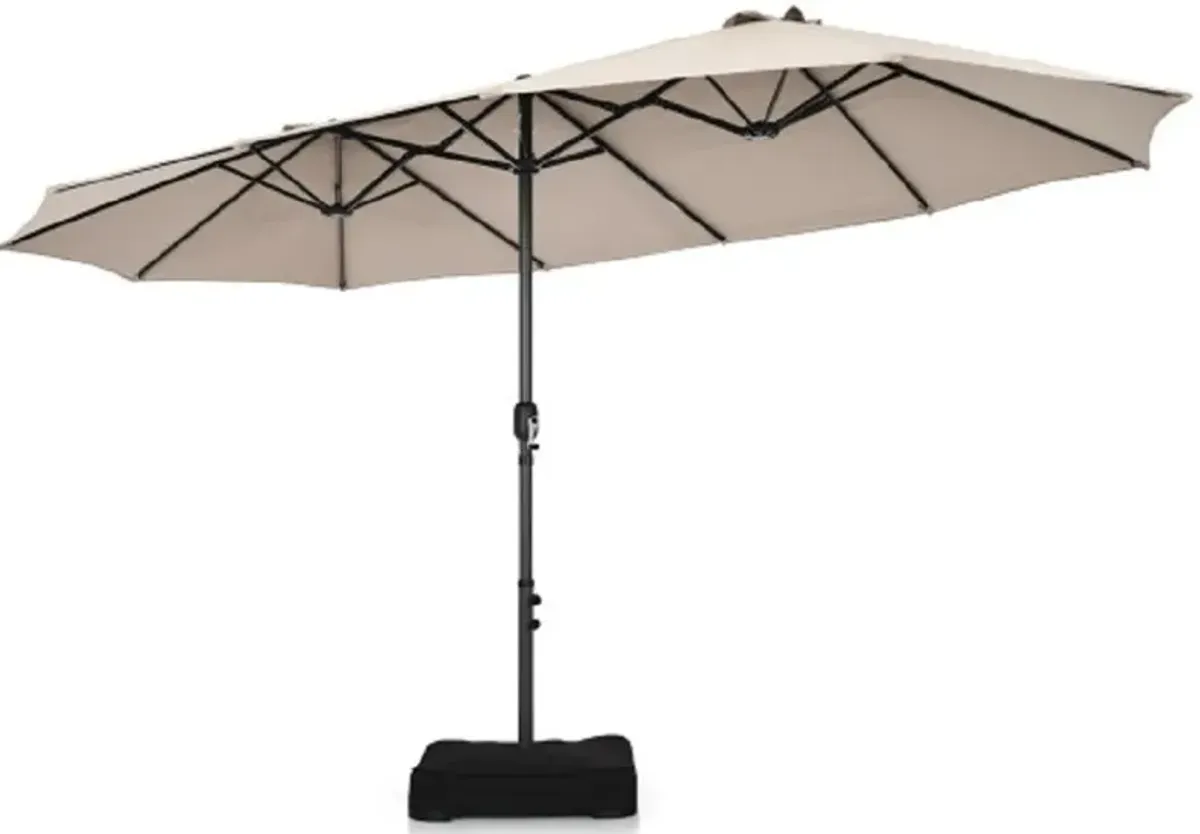 15-Foot Double-Sided Patio Umbrella with 12-Rib Structure for Extra Stability