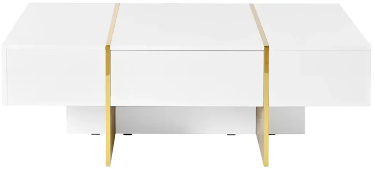 Merax Minimalist High Gloss Coffee Table with 2 Drawers