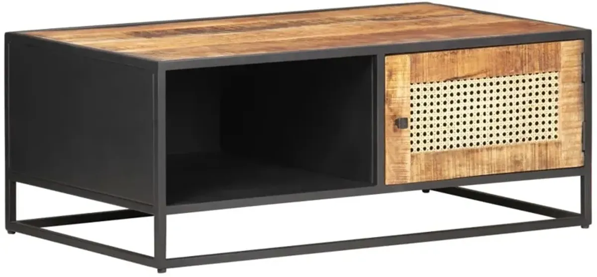 vidaXL Coffee Table 35.4x19.7x13.8 Rough Mango Wood and Natural Cane