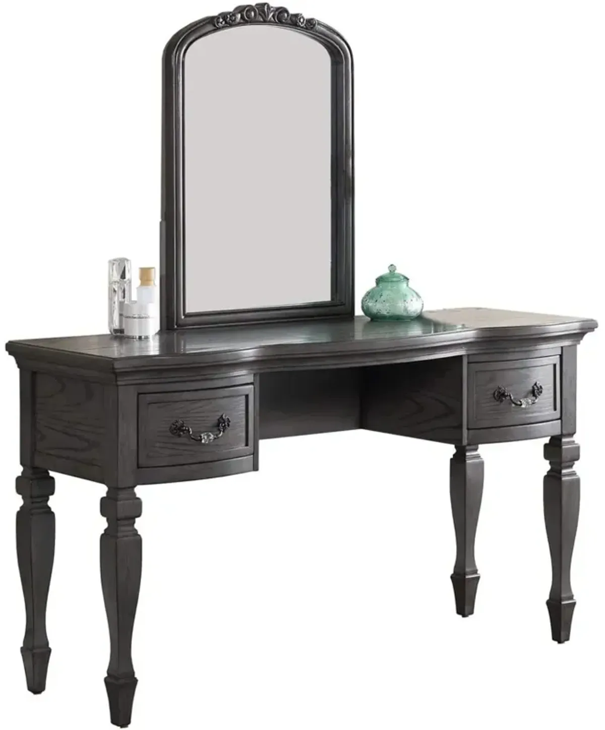 Bedroom Classic Vanity Set Wooden Carved Mirror Stool Drawers Finish