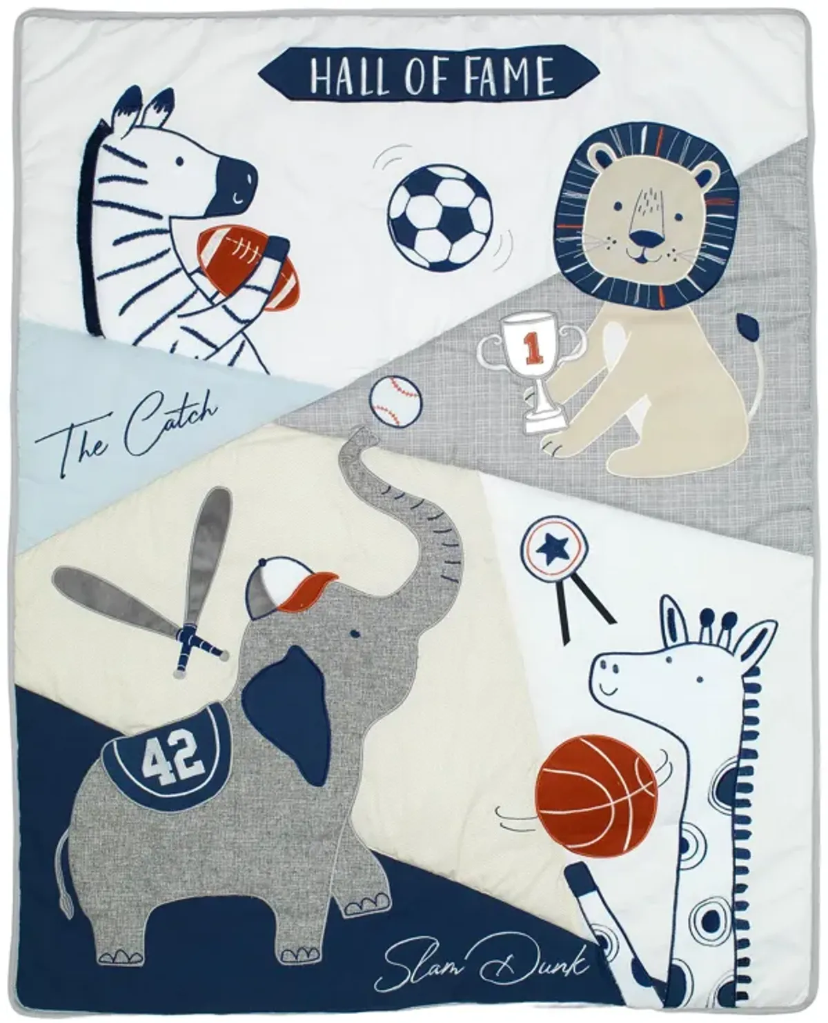 Lambs & Ivy Hall of Fame Sports Animals 5-Piece Crib Bedding Set - Gray/Blue