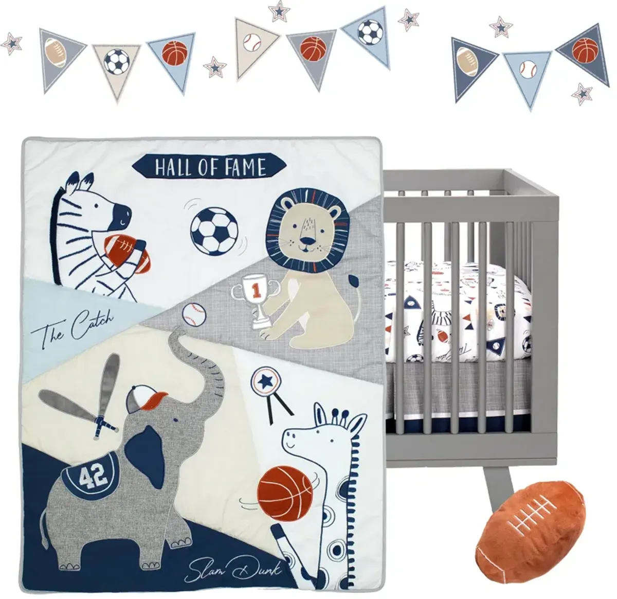 Lambs & Ivy Hall of Fame Sports Animals 5-Piece Crib Bedding Set - Gray/Blue