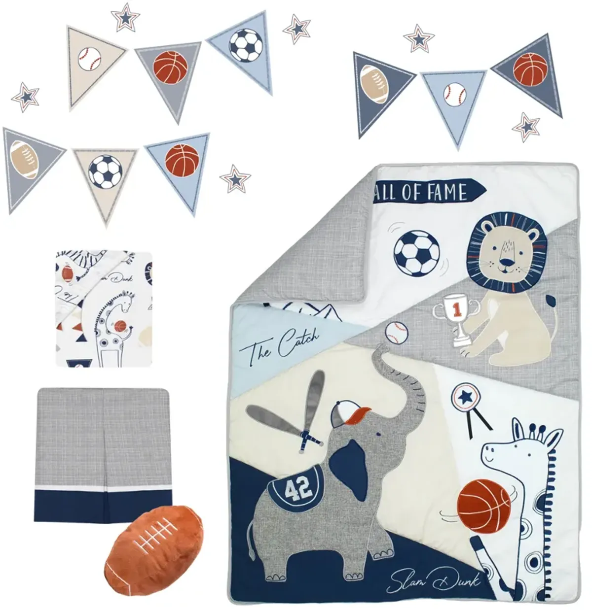 Lambs & Ivy Hall of Fame Sports Animals 5-Piece Crib Bedding Set - Gray/Blue