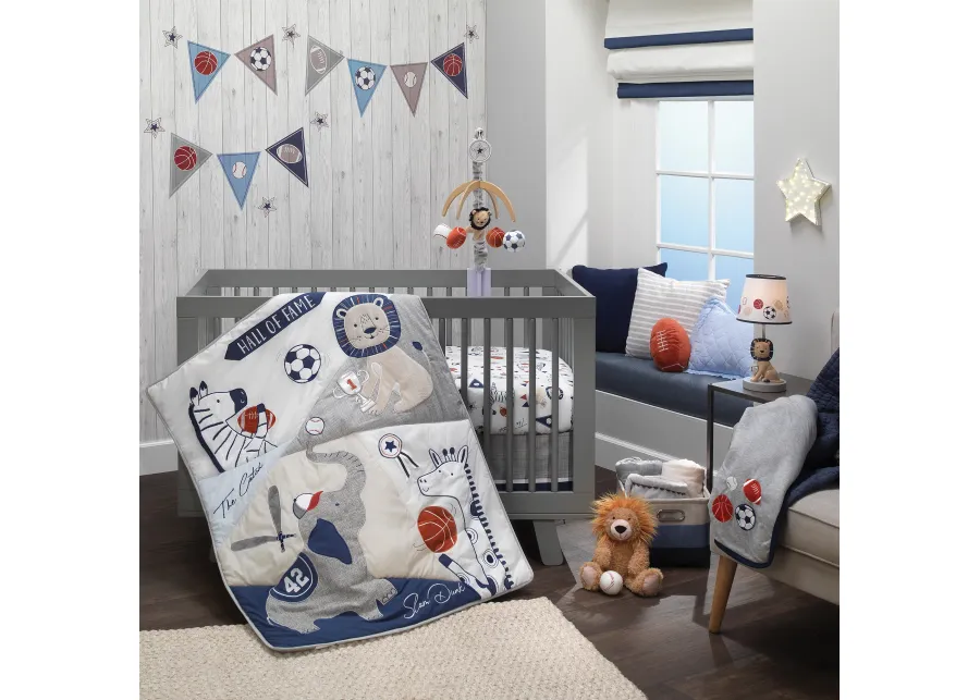 Lambs & Ivy Hall of Fame Sports Animals 5-Piece Crib Bedding Set - Gray/Blue