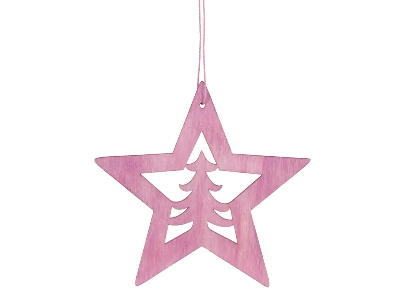 4" Pink Wooden Cut Out Star Christmas Ornament