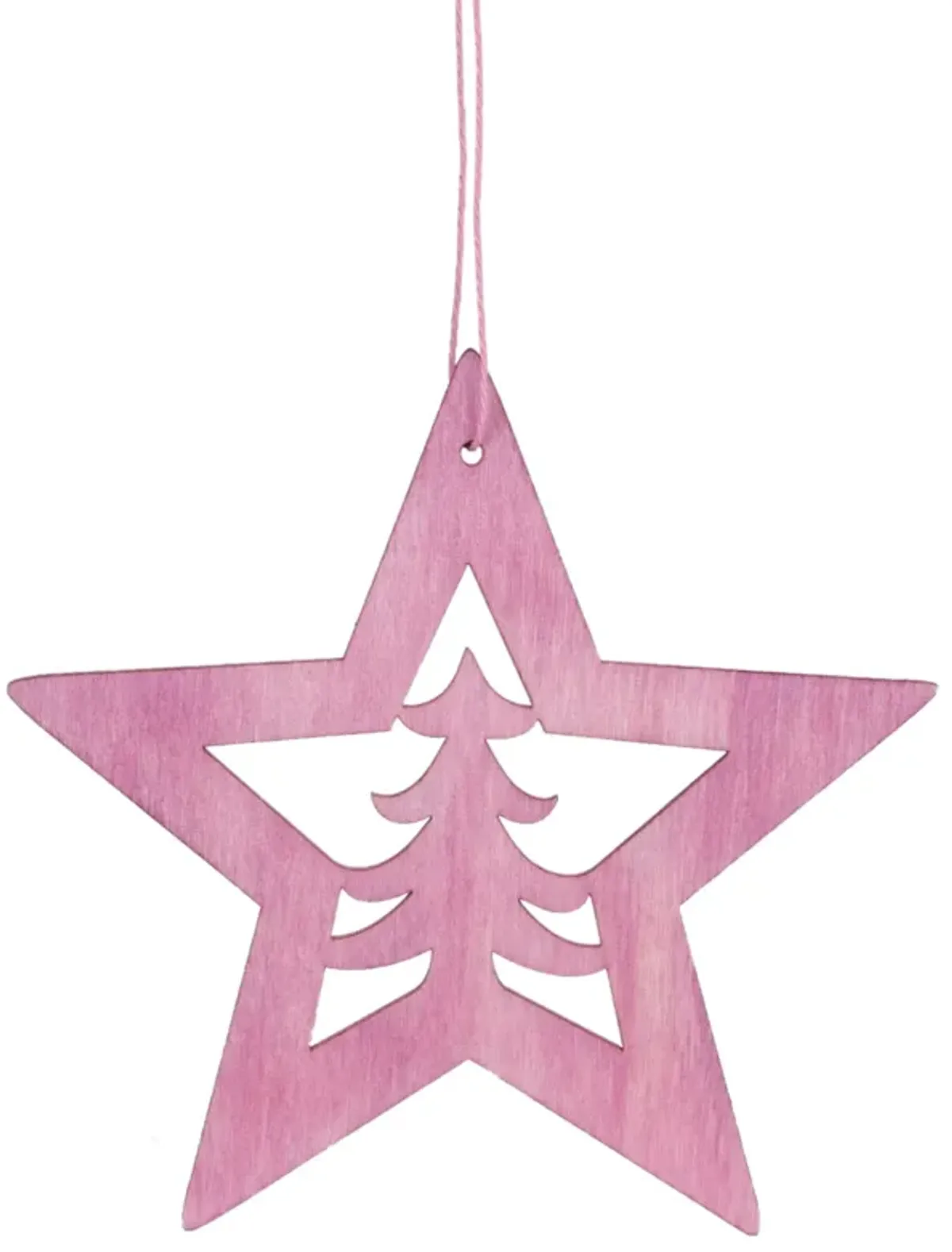 4" Pink Wooden Cut Out Star Christmas Ornament