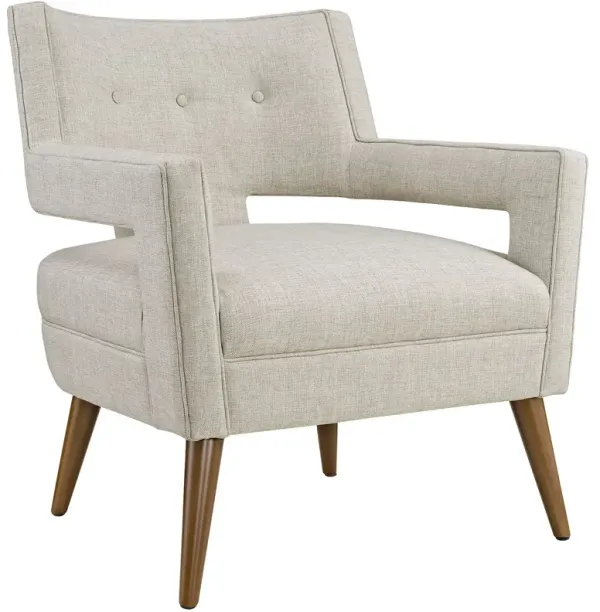 Modway Sheer Upholstered Fabric Mid-Century Modern Accent Lounge Arm Chair in Sand
