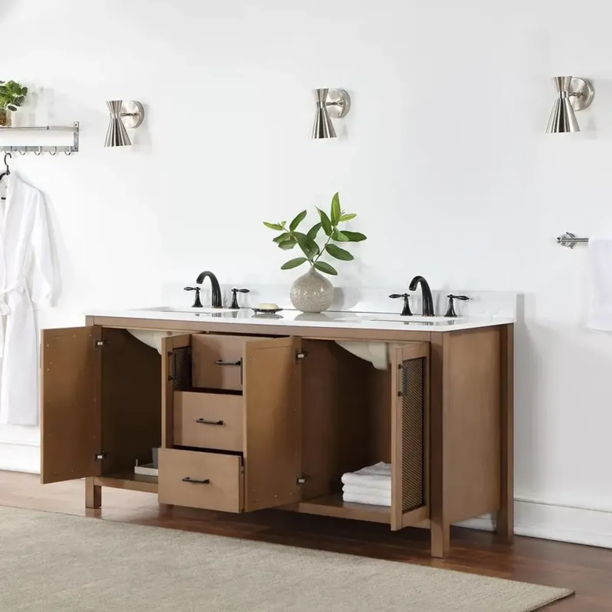 Altair 72 Double Bathroom Vanity Set in Brown Pine without Mirror