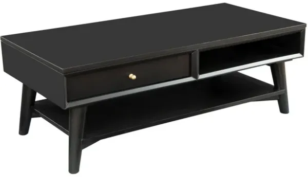 Coffee Table with 1 Drawer and Open Shelf, Black-Benzara
