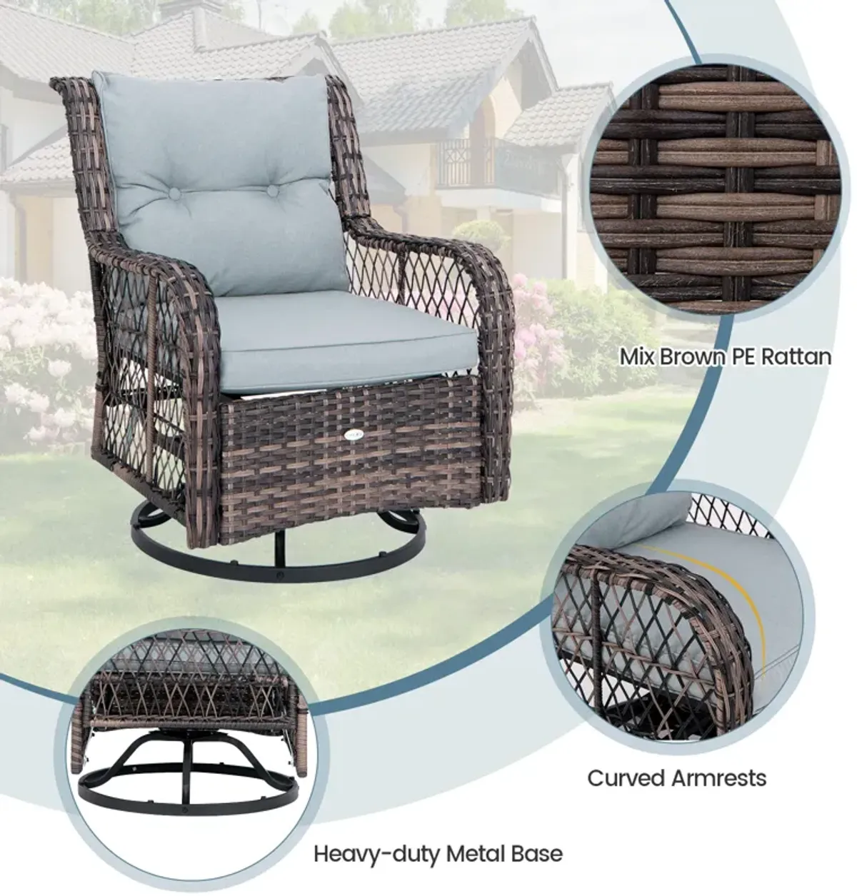 3 Pieces Outdoor Swivel Rocker Set with Small Side Table