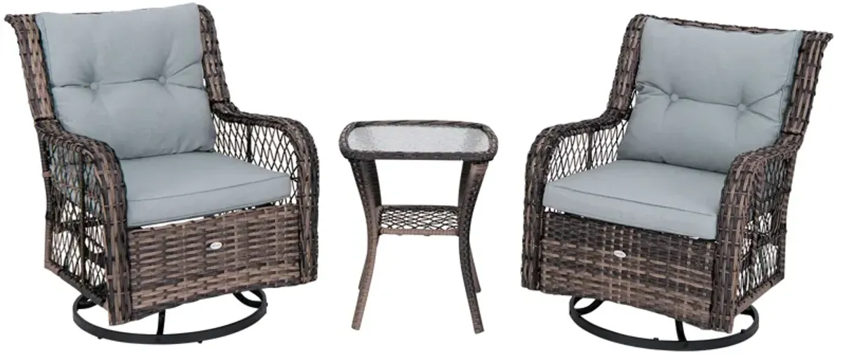 3 Pieces Outdoor Swivel Rocker Set with Small Side Table