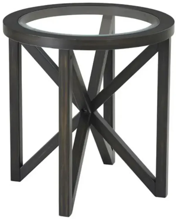 Modern Round Glass Coffee Table with Solid Wood Base for Living Room